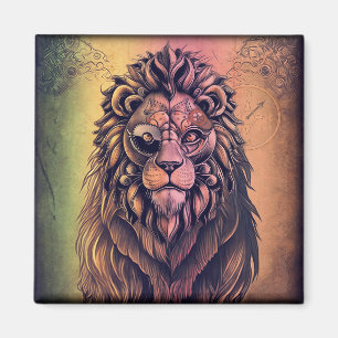 Aimant Steampunk Couleur Gradient Lion Rustique