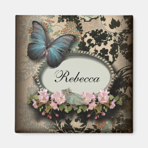 Aimant steampunk Éphémère floral Papillon victorien