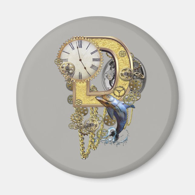Aimant Steampunk - lettre d'anniversaire-D (Devant)