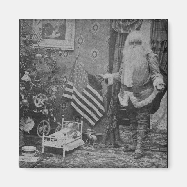 Aimant Stereoview Père Noël & American Flag ca 1901 (Devant)