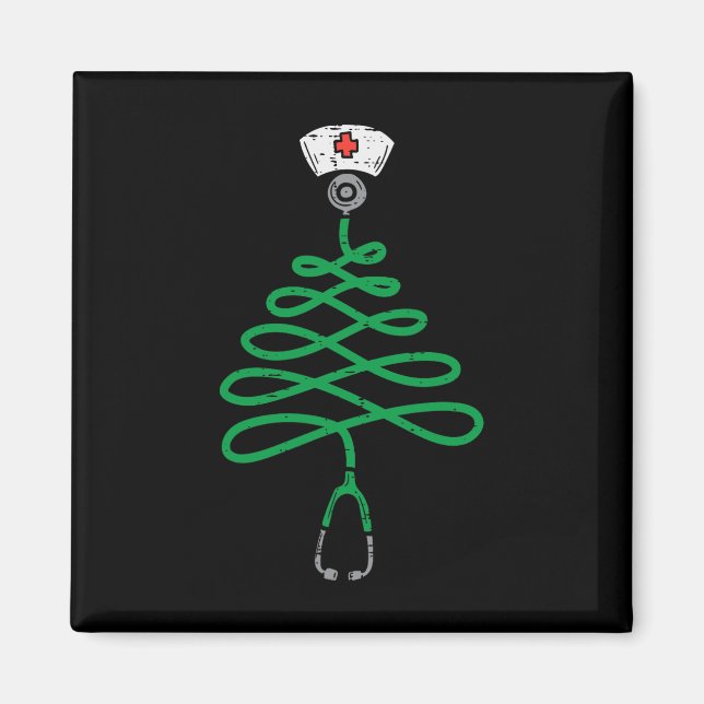 Aimant Stethoscope Arbre de Noël Infirmière Scrub de Noël (Devant)