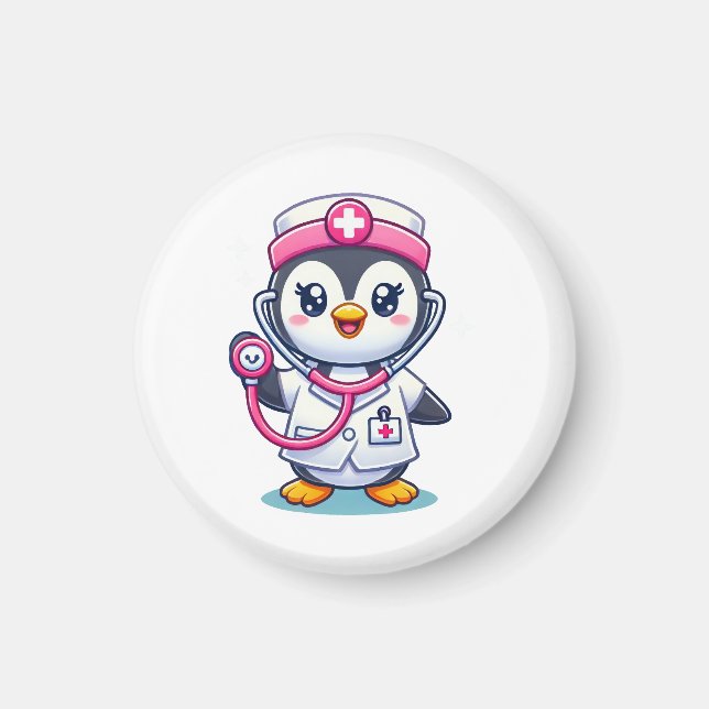 Aimant Stethoscope rose Infirmier pinguin mignon personna (Devant)