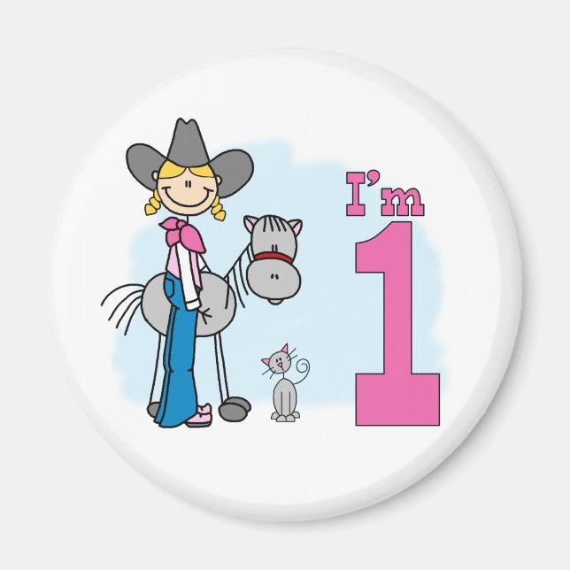 Aimant Stick Cowgirl 1er anniversaire (Devant)