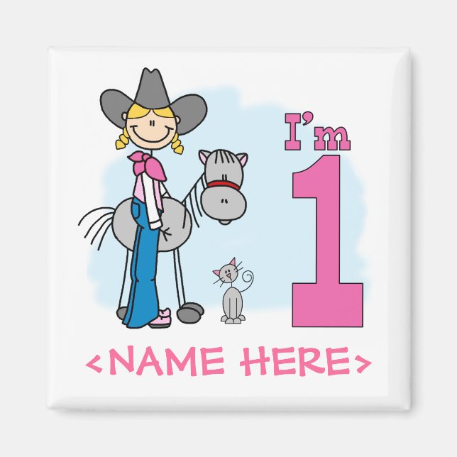 Aimant Stick Cowgirl 1er anniversaire (Devant)