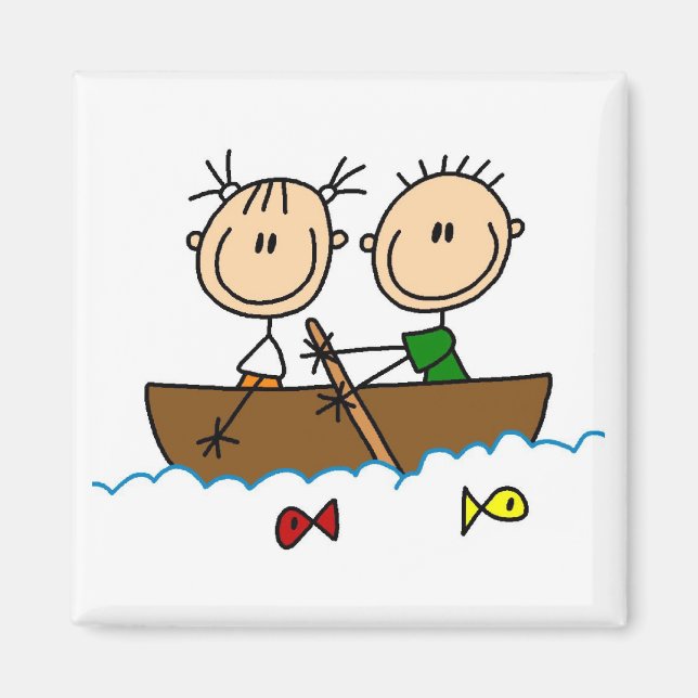 Aimant Stick Figure Boat Fishing Tshirts et cadeaux (Devant)