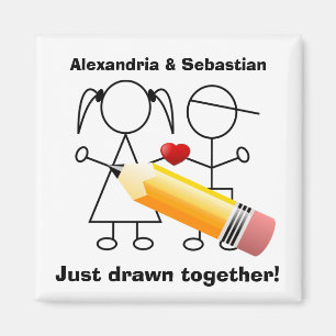 Aimant Stick Figure Couple Avec Coeur Dessiné Ensemble