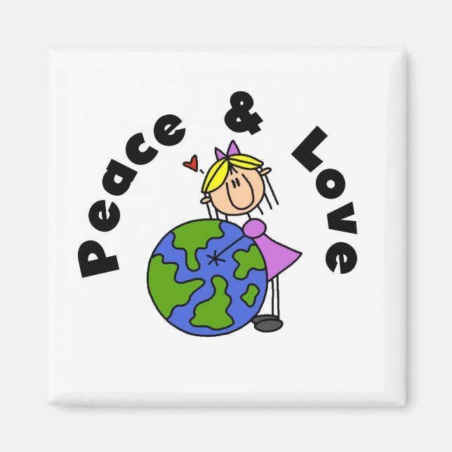 Aimant Stick Figure Girl Peace and Love T-shirts et cadea (Devant)