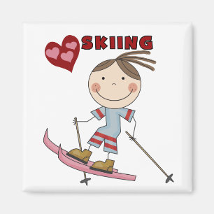 Aimant Stick Figure Girl Skier Tshirts et cadeaux