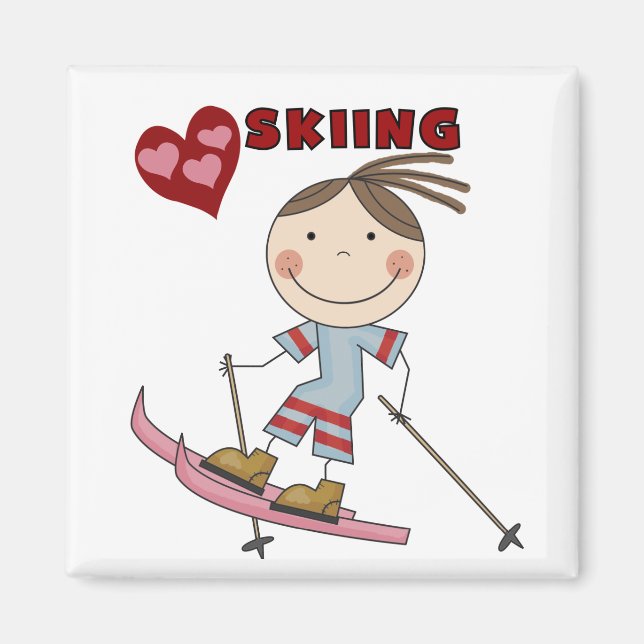 Aimant Stick Figure Girl Skier Tshirts et cadeaux (Devant)