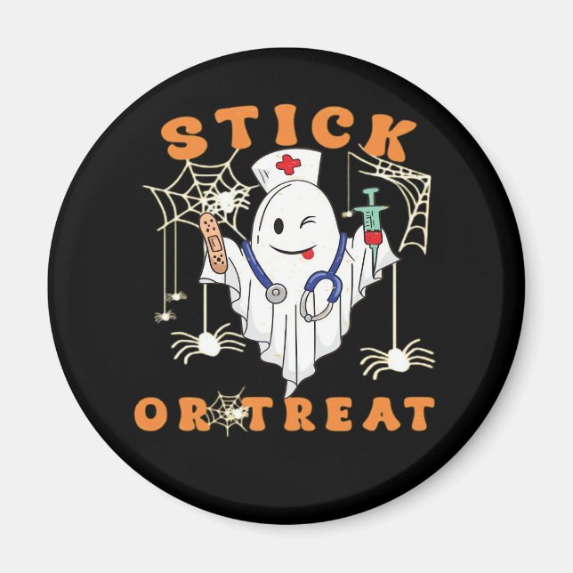 Aimant Stick or Treat Nurse Spooky Nurse Costume Funny Ha (Devant)