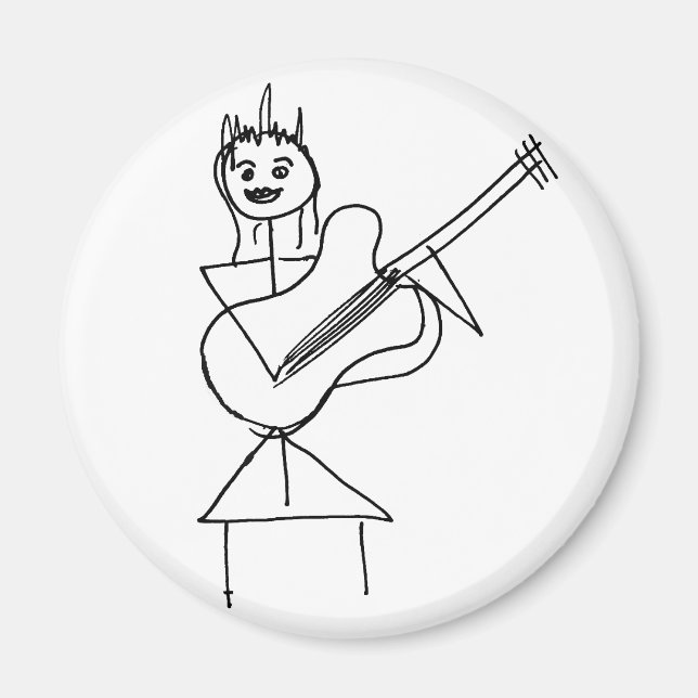 Aimant Stick souriant Figure Fille tenant basse / guitare (Devant)