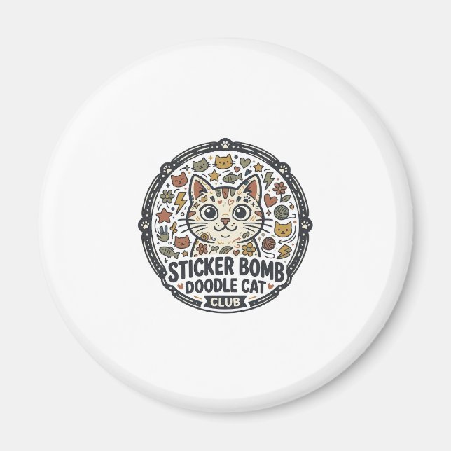 Aimant Sticker Bomb Doodle Cat POD Art Vectoriel - Autoco (Devant)