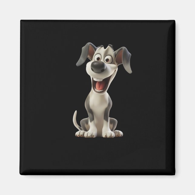 Aimant Sticker pour chien souriant (Arrière - plan noir) (Devant)