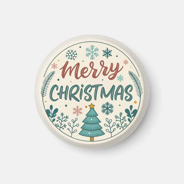 Aimant Sticker rond de Noël joyeux avec arbre (Devant)