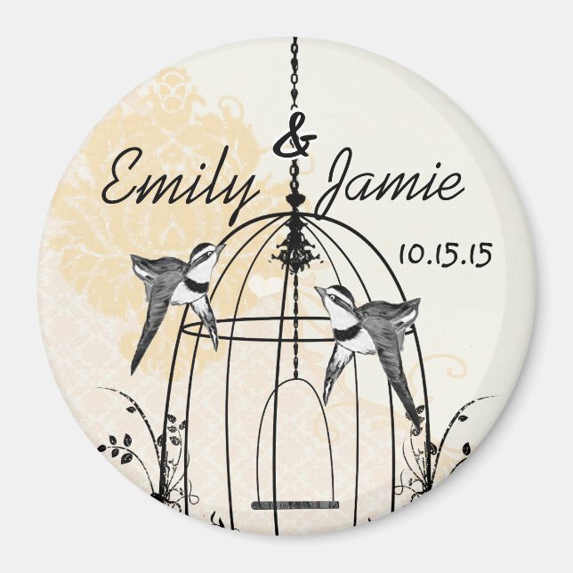 Aimant Stickers de mariage en cage d'oiseaux ou Personnal (Devant)