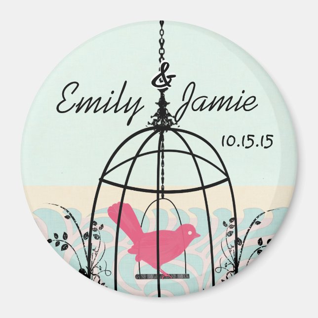 Aimant Stickers de mariage en cage d'oiseaux ou Personnal (Devant)