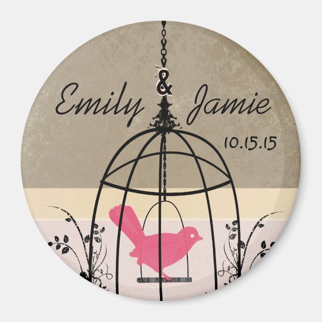Aimant Stickers de mariage en cage d'oiseaux ou Personnal (Devant)