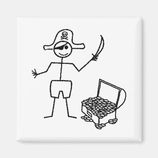 Aimant Stickman Pirate Avec Poitrine Au Trésor (Devant)