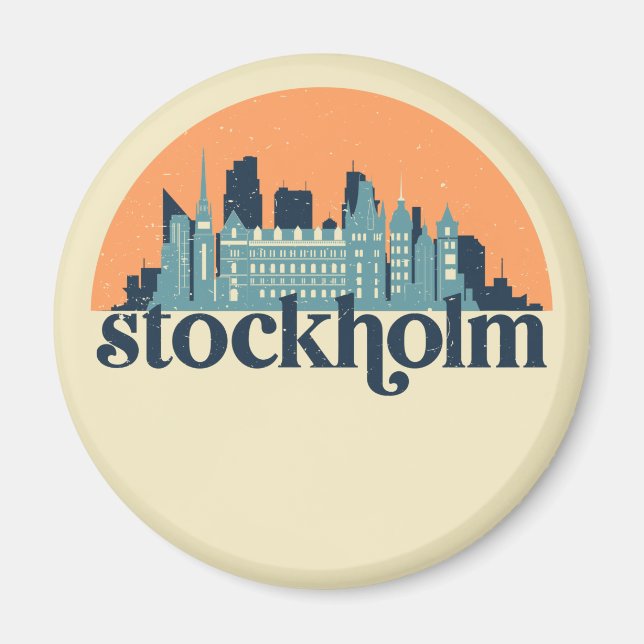 Aimant Stockholm Suède City Skyline Retro Cityscape Art (Devant)