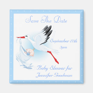 Aimant Stork & Baby Boy Blue Enregistrer le Baby shower D