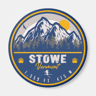 Aimant Stowe Mountain Vermont Retro Sunset Ski Souvenir