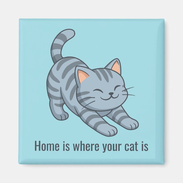 Aimant Stretching Grey Tabby Blue Cat Custom Text (Devant)
