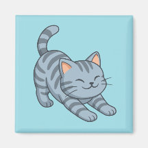 Stretching Grey Tabby Cat Blue