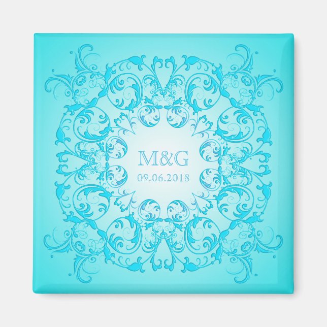 Aimant Style baroque texture dégradé turquoise. (Devant)