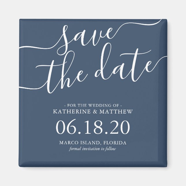 Aimant Style Blue Script Wedding Enregistrer la date (Devant)