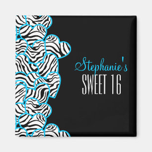 Aimant Style Blue Sweet 16 Zebra Heart Design Nom
