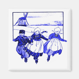 Aimant Style de Delft, enfants bleus de Ducth sur des