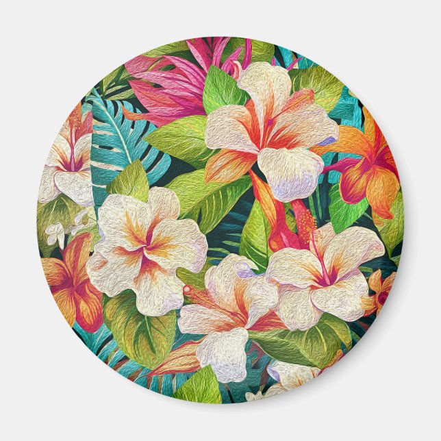 Aimant Style de peinture à l'huile florale tropicale (Devant)