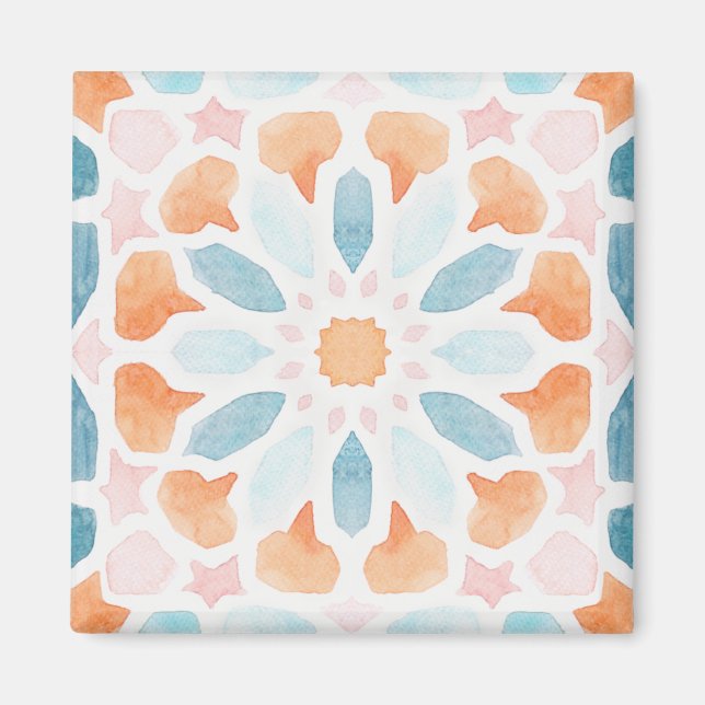 Aimant Style marocain coussin de style bleu et orange 2 (Devant)