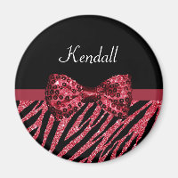 Style Red Zebra Print FAUX Glitz Bow avec nom