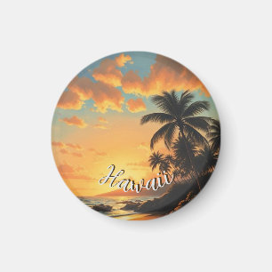 Aimant Style Vintage Hawaïen Voyage Côte Mer Coucher de s