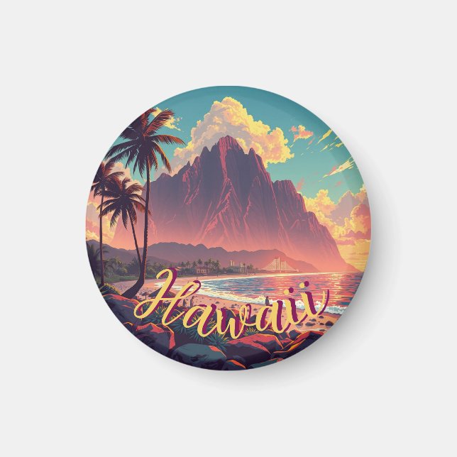 Aimant Style vintage Hawaiian Travel Honolulu Mid-Pacific (Devant)