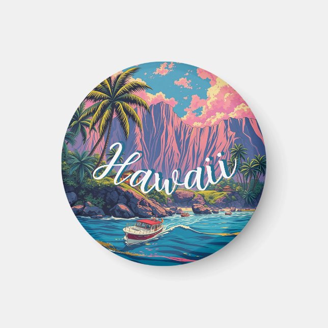 Aimant Style vintage Hawaiian Travel Honolulu Mid-Pacific (Devant)