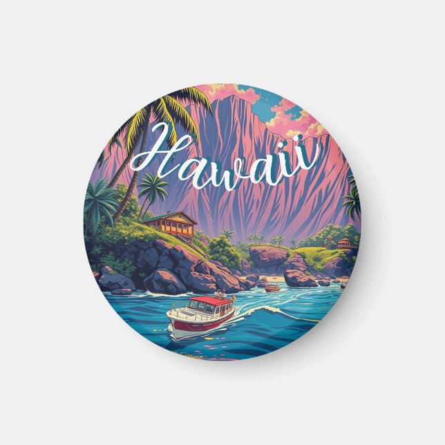 Aimant Style vintage Hawaiian Travel Honolulu Mid-Pacific (Devant)