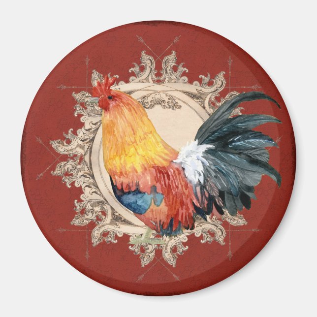 Aimant Style vintage Pays Français Rustique Barne Rooster (Devant)