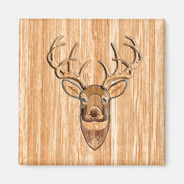 Aimant Style White Tail Deer Head Light Wood Grain Déco (Devant)