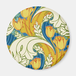 Aimant Style William Morris Tulp Tissu Floral sarcelle et