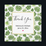 Aimant Stylish Green Tropical Leaves Pattern Wedding<br><div class="desc">Thank you magnet with a pretty pattern made up of green tropical leaves. Exotic and stylish design.
A white square with a faux gold foil border layered over top with your text inside.</div>