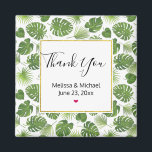 Aimant Stylish Green Tropical Leaves Pattern Wedding<br><div class="desc">Thank you magnet with a pretty pattern made up of green tropical leaves. Exotic and stylish design.
A white square with a faux gold foil border layered over top with your text inside.</div>
