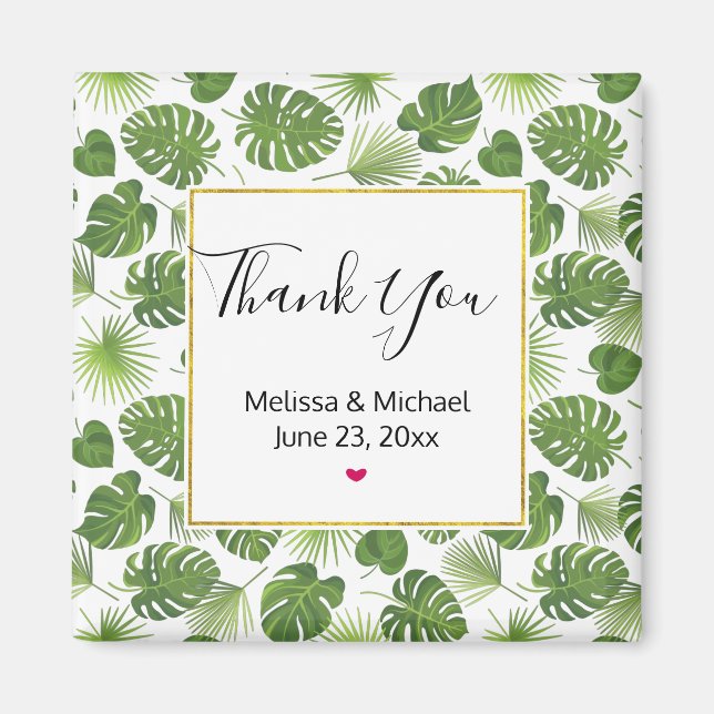 Aimant Stylish Green Tropical Leaves Pattern Wedding (Devant)
