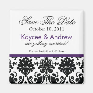Aimant Stylish Purple Damask Enregistrer l'aimant Date