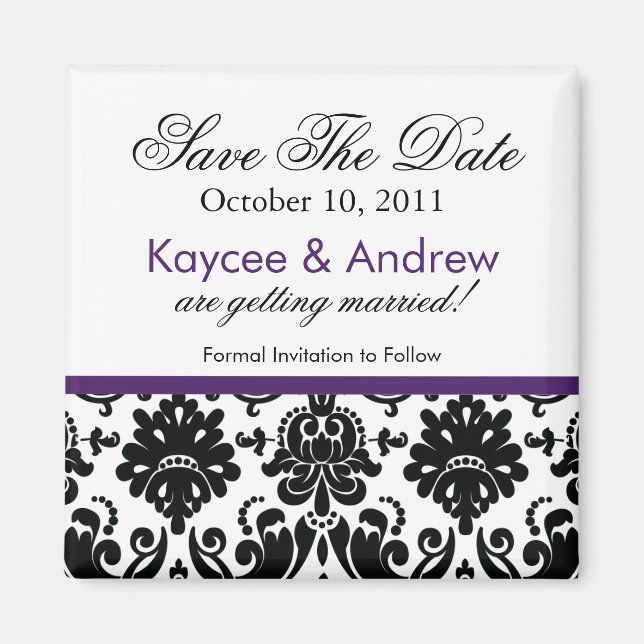 Aimant Stylish Purple Damask Enregistrer l'aimant Date (Devant)