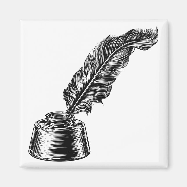 Aimant Stylo d'encre en plume Quill dans Inkwell (Devant)