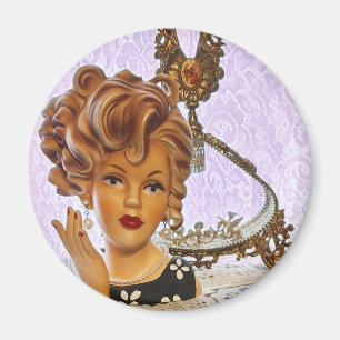 Aimant Stylo Lady Head Vase Boucles Spirales Robe Florale