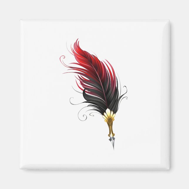 Aimant Stylo rouge en plumes avec nib or (Devant)