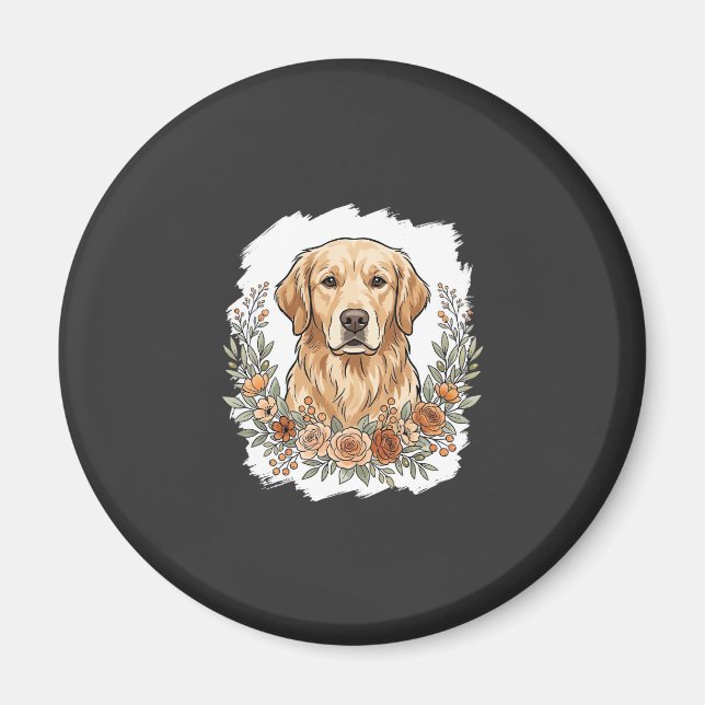 Aimant Sublimation Retriever Doré Floral (Devant)